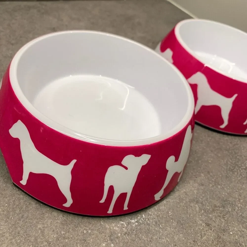 SET C. Wonder Hot Pink Dog Print Food Bowl Decorative Pet Bowls Anthropologie